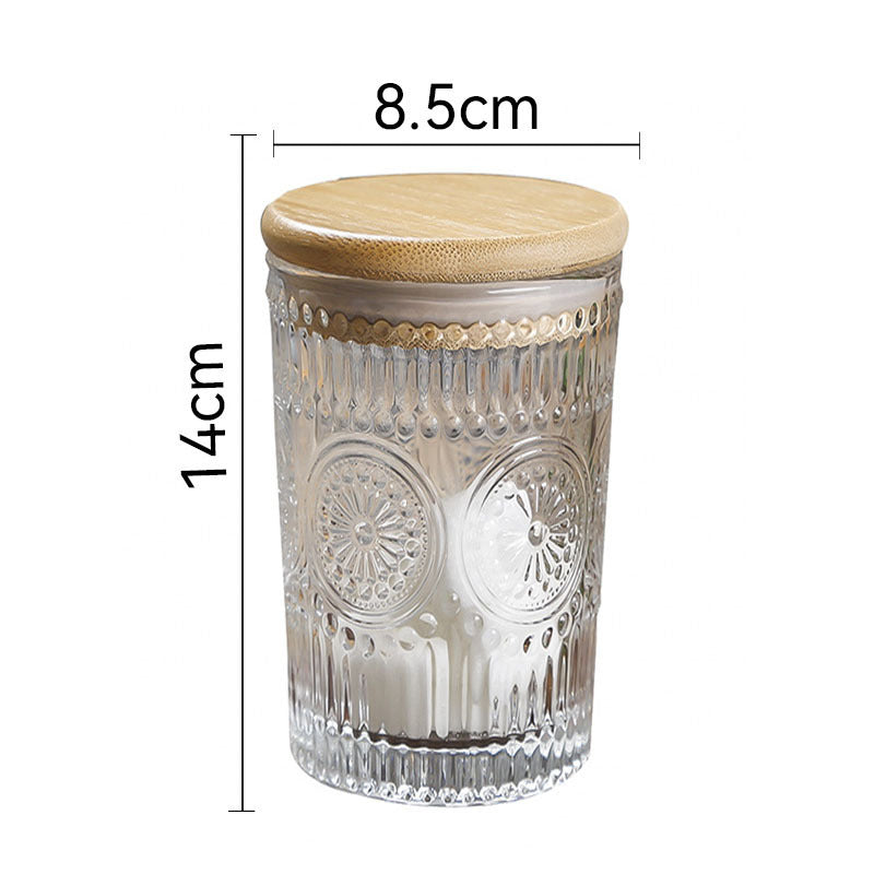 Vintage Embossed Glass Jar with Bamboo Lid