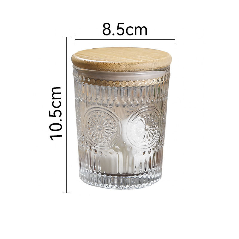Vintage Embossed Glass Jar with Bamboo Lid