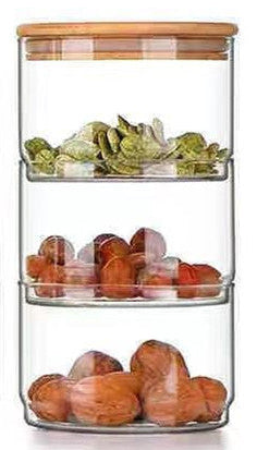 Stackable Multi-Layer Glass Storage Bowls with Bamboo Lid