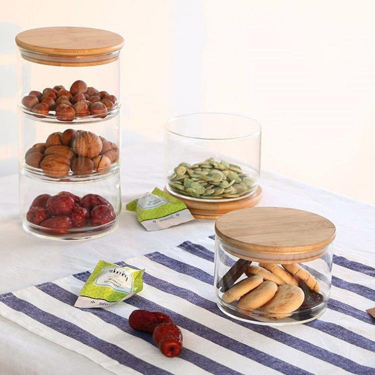 Stackable Multi-Layer Glass Storage Bowls with Bamboo Lid