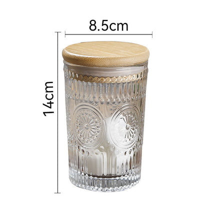 Vintage Embossed Glass Jar with Bamboo Lid