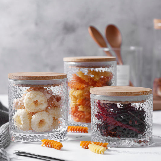 Premium Hammered Glass Storage Jar with Wooden Lid