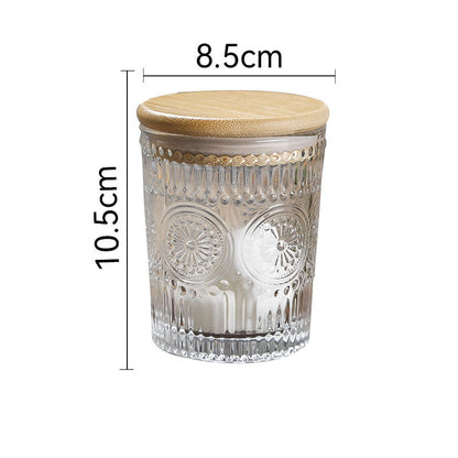 Vintage Embossed Glass Jar with Bamboo Lid