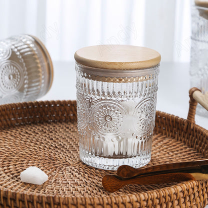 Vintage Embossed Glass Jar with Bamboo Lid